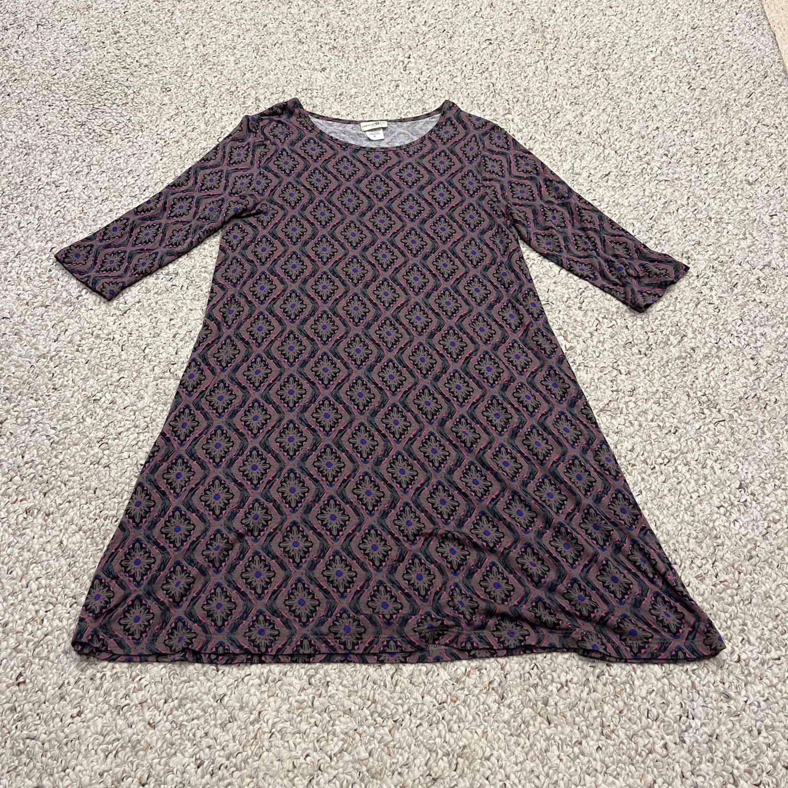 Natural Life 3/4 Sleeve Floral Mini Dress Sz S Pink Gray Boho Casual Summer